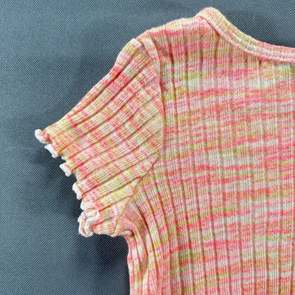 Old Navy Girls Size 2T Colorful Marled Rib Knit Lettuce Hem Short Sleeve Tee